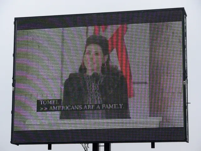 This picture shows a screen and we see a woman speaking at a podium with the help of a microphone.